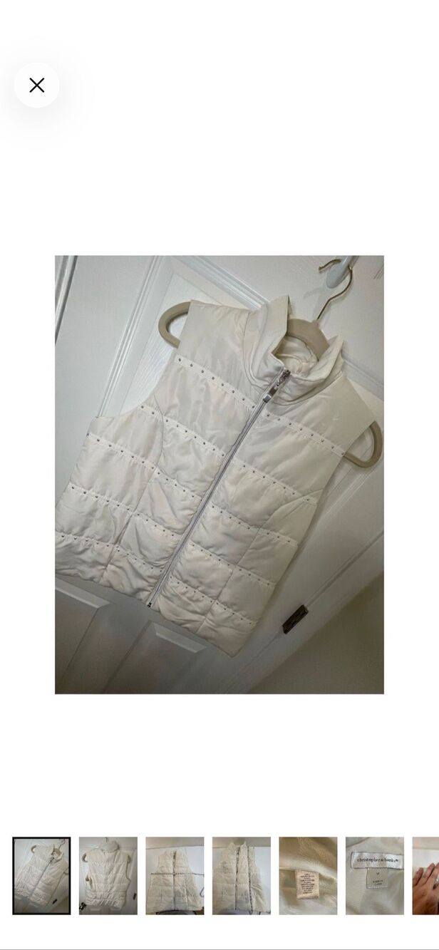 Christopher & Banks Women’s M White Quilted Puffer Vest Rhinestone Detail Full Z